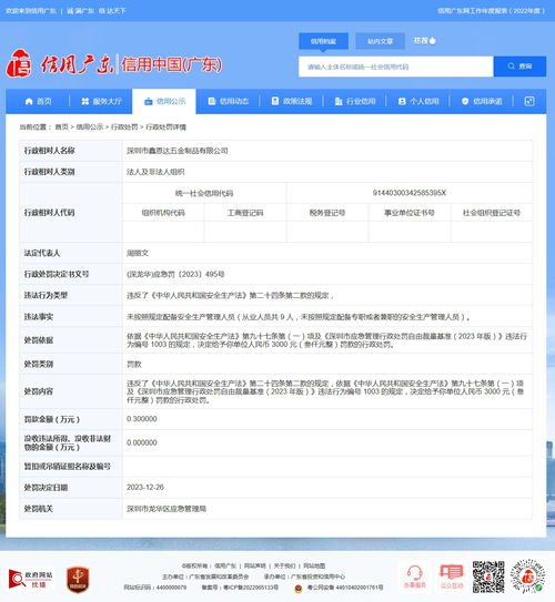 深圳市龙华区应急管理局对深圳市鑫恩达五金制品作出行政处罚